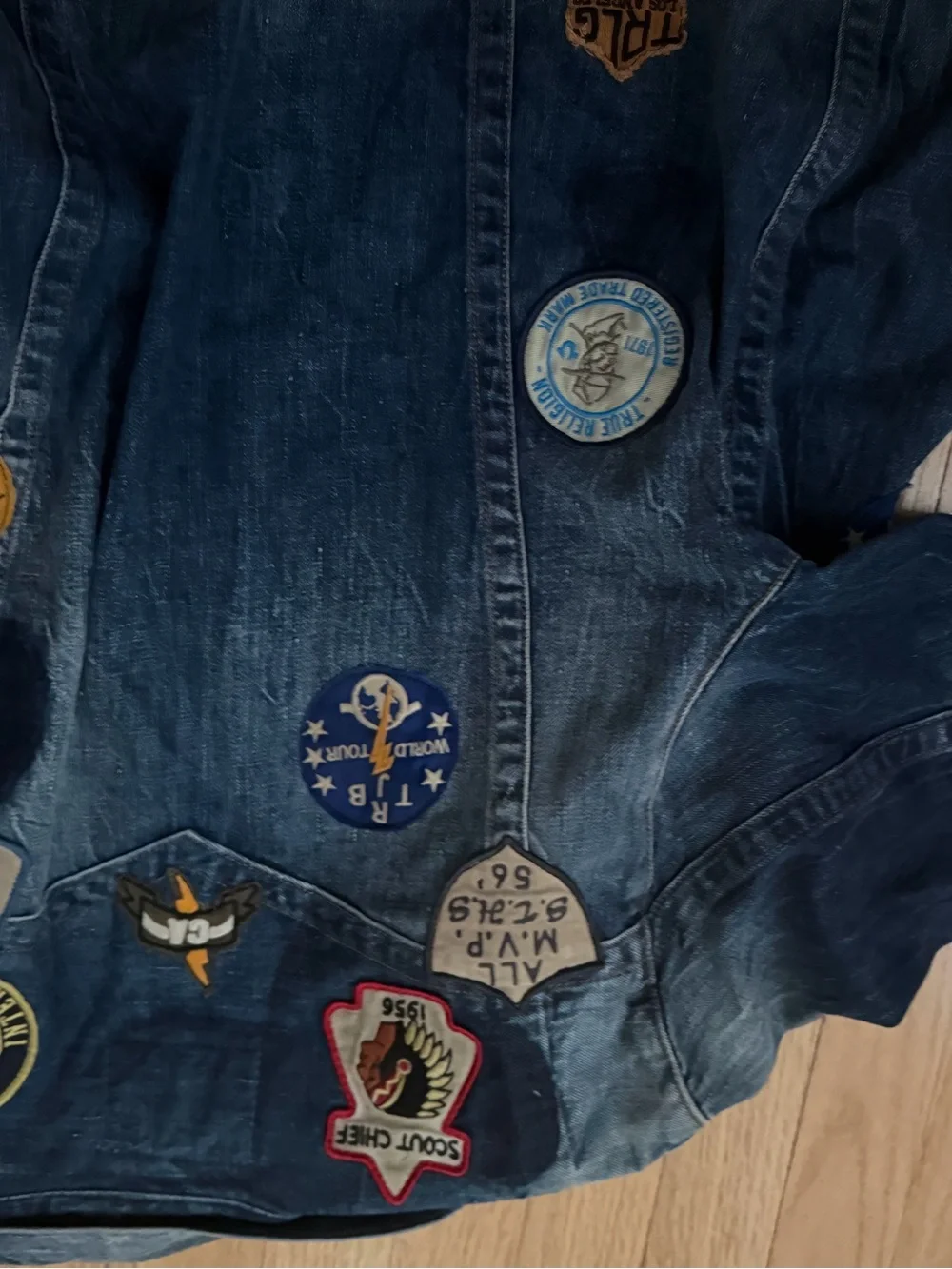 Men’s vintage True Religion Mens Blue Denim Patch Jacket
